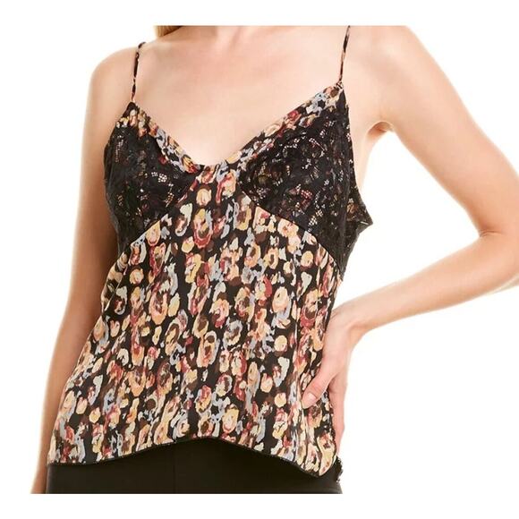 Intimately Free People Black Floral & Lace Trim Camisole - Size Small - Sexy Top - Picture 1 of 8